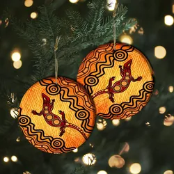 Aboriginal Rarrk Ornament Goanna Red Orange Ceramic Ornament