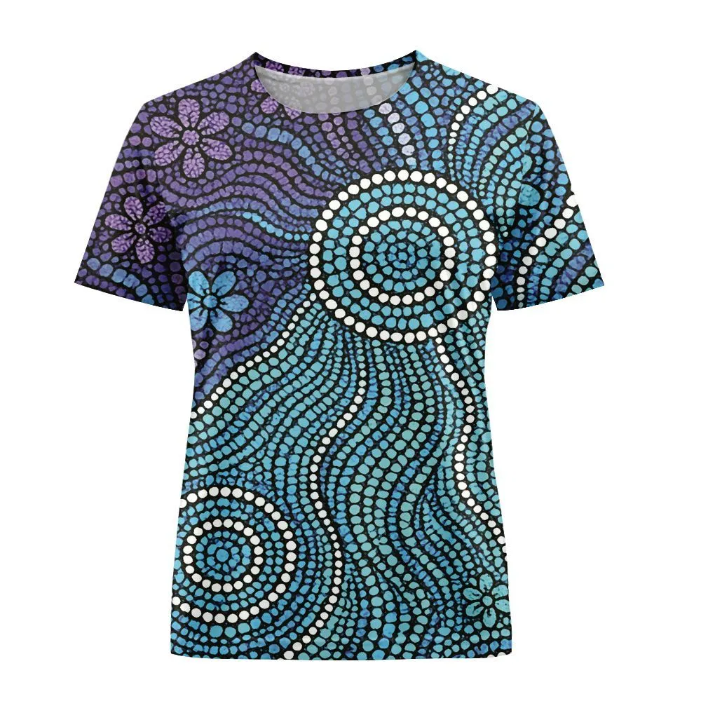 Aboriginal Dot Painting Women T-Shirt Flow Of The Sea Blue
