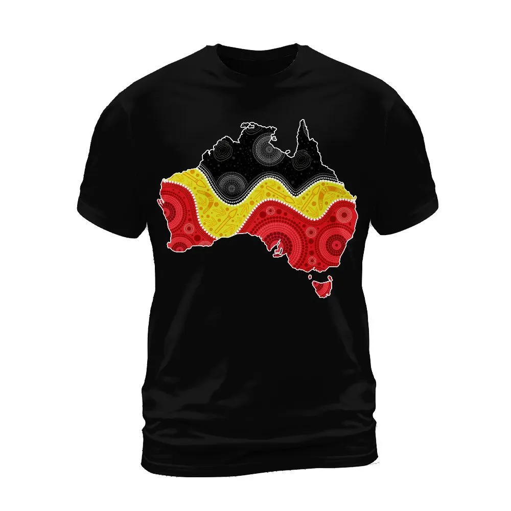 Aboriginal Dot Painting Men's Shirt Red Earth Hunt Land Map