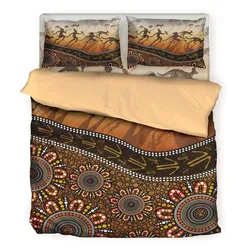 Aboriginal Dot Painting Bedding Set Hunting Kangaroo Orange Brown