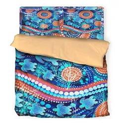 Aboriginal Dot Painting Bedding Set Turtle Waterhole Royal Blue