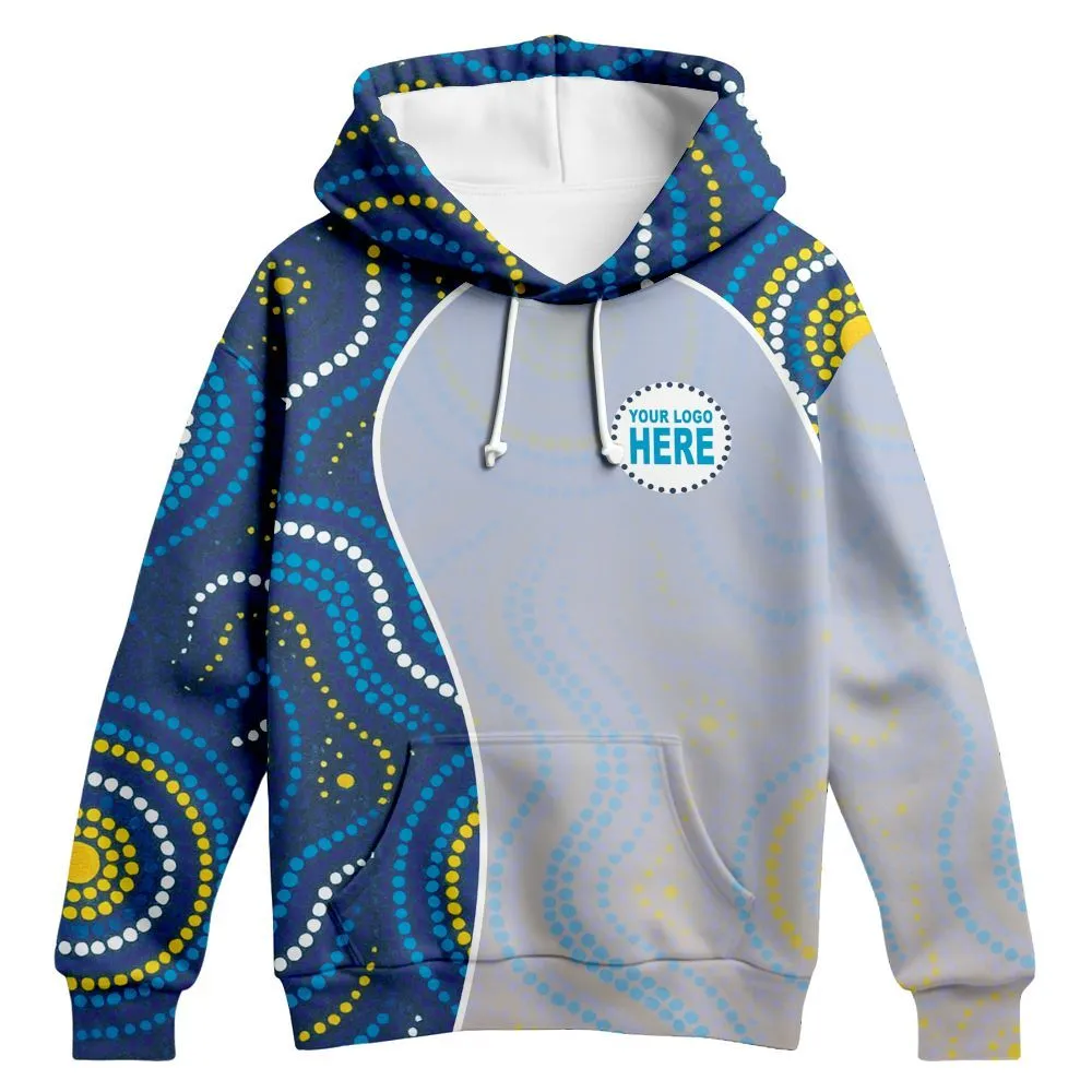 Aboriginal Dot Painting Custom Logo Hoodie Running Water Royal Blue Zip Up Hoodie