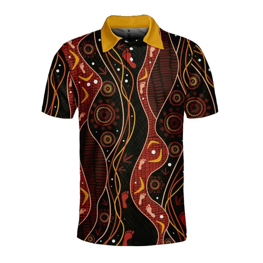 Aboriginal Rarrk Men's Polo Shirt Hunting Emu Red