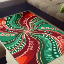 Aboriginal Dot Painting Carpet Rug Running Waterhole Red Green