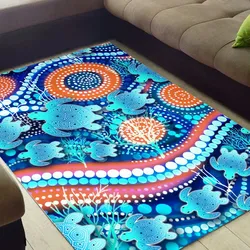 Aboriginal Dot Painting Carpet Rug Turtle Waterhole Royal Blue