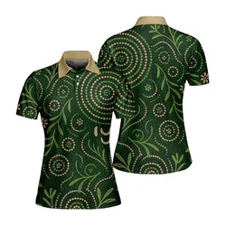 Aboriginal Dot Painting Women Polo Shirt Plants Pattern Green
