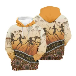 Aboriginal Dot Painting Men's Hoodie Hunting Kangaroo Orange Brown Zip Up Hoodie
