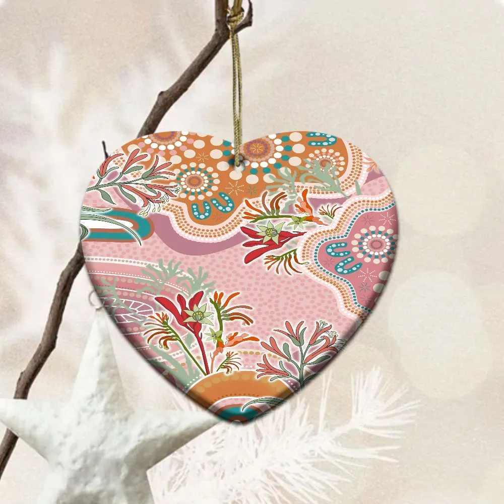 Aboriginal Dot Painting Ornament Kangaroo Paw Ceramic Ornament