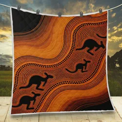 Aboriginal Dot Painting Quilt Kangaroo Burnt Orange