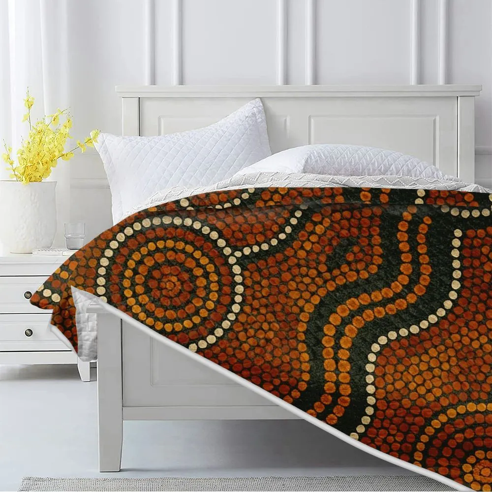 Aboriginal Dot Painting Quilt Water Pathways Ochre Brown