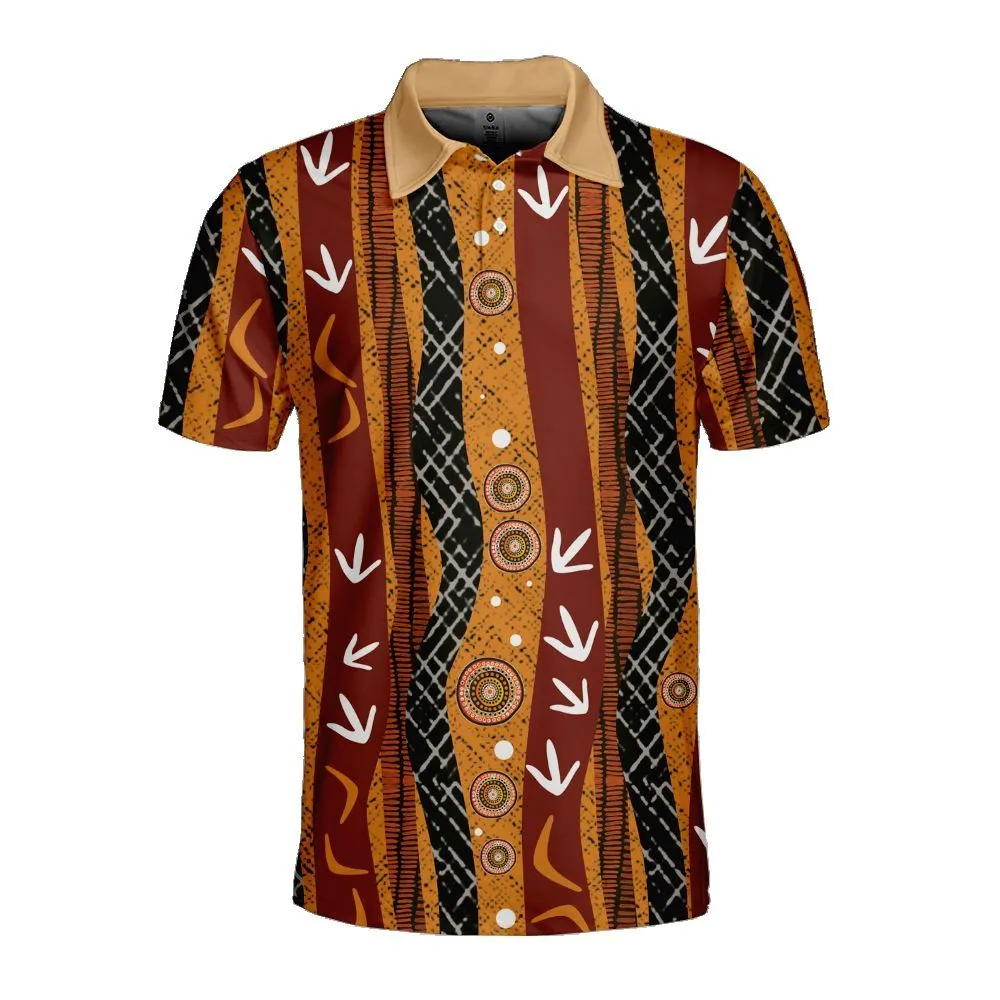 Aboriginal Rarrk Men's Polo Shirt Emu Hunting Ochre Orange
