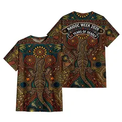 Aboriginal Dot Painting T-Shirt NAIDOC 2026 Sunfire Goanna