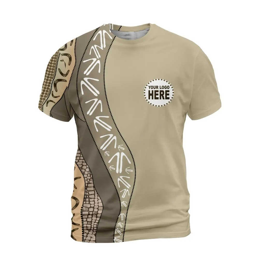 Aboriginal Rarrk Custom Logo Men's T-Shirt Hunting Grey Brown