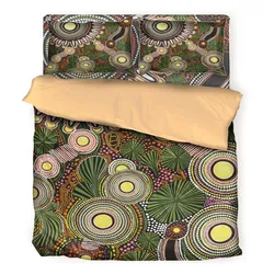 Aboriginal Dot Painting Bedding Set Bushland Green