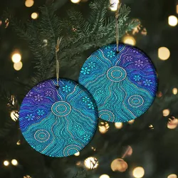 Aboriginal Dot Painting Ornament Flow Of The Sea Blue Ceramic Ornament