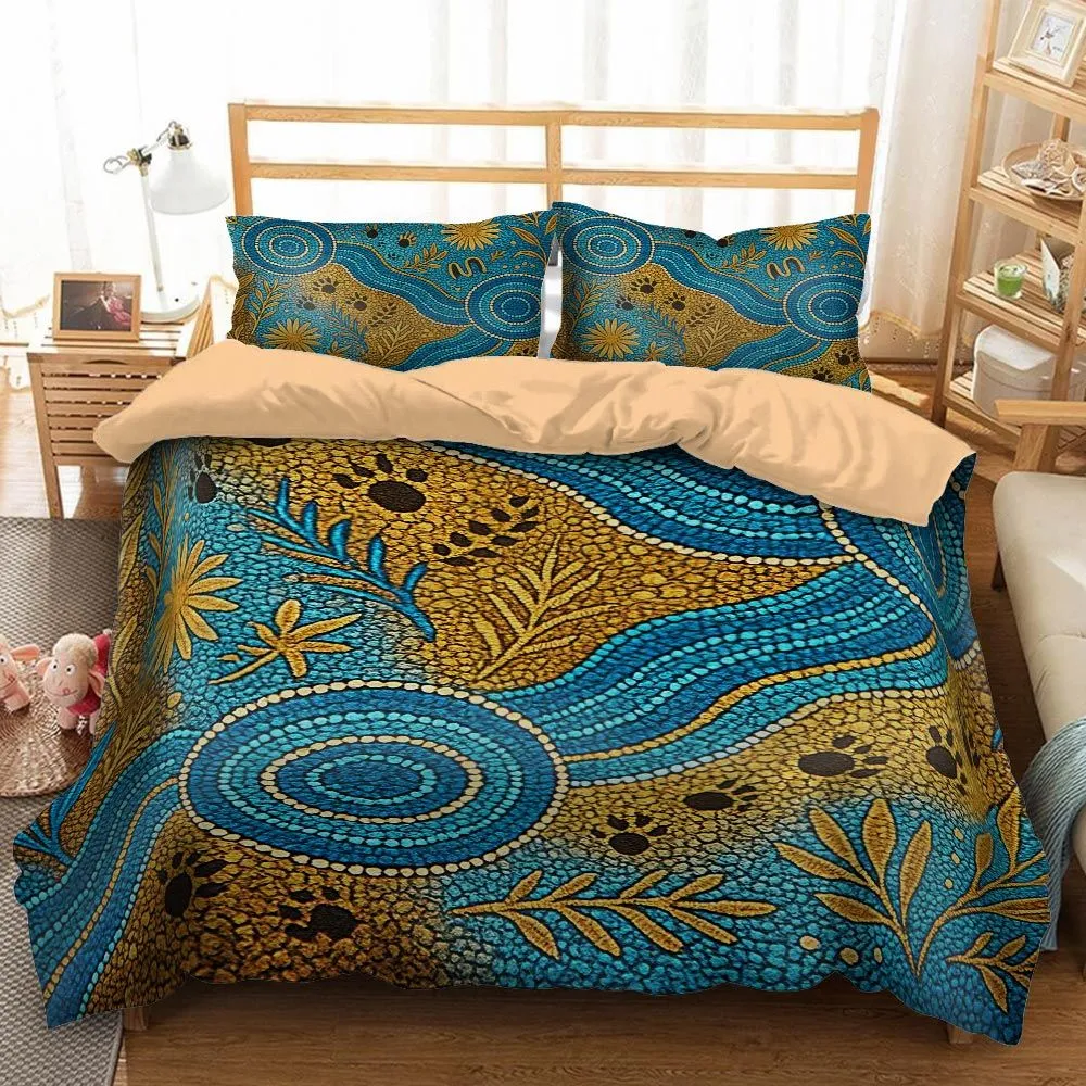 Aboriginal Dot Painting Bedding Sets Waterhole And Plants