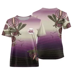 Aboriginal Dot Painting Custom Logo Women T-Shirt Dragonfly Mauve Urban