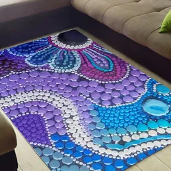 Aboriginal Dot Painting Carpet Rug Ocean Lines Violet Blue