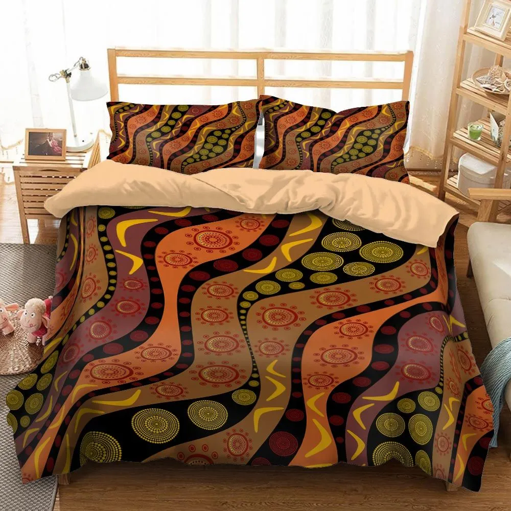 Aboriginal Dot Painting Bedding Sets Campsite Earthy Orange