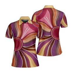 Aboriginal Dot Painting Women Polo Shirt Waterpath Magenta