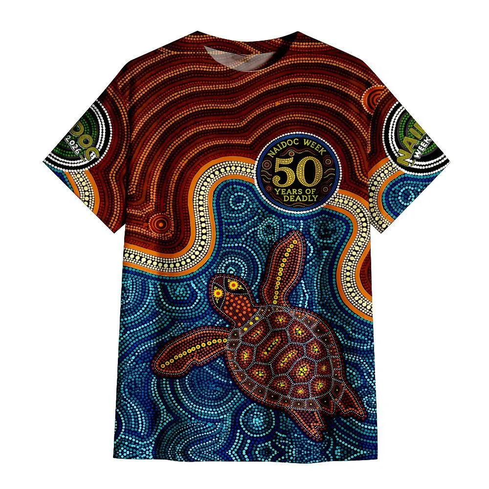 Aboriginal Dot Painting T-Shirt Green Sea Turtle NaiDoc Festival 2026