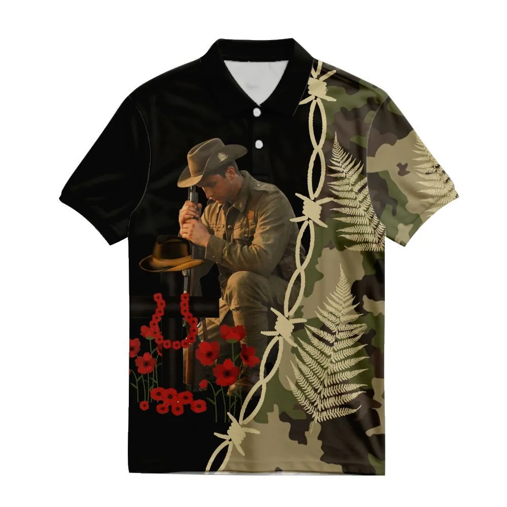 Lest We Forget Polo Shirt Barbed Wire Fern Leaf