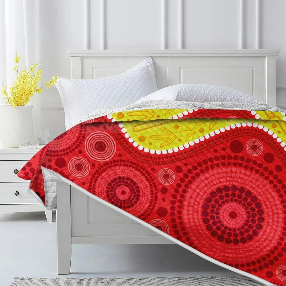 Aboriginal Dot Painting Quilt Red Earth Hunt