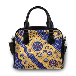 Aboriginal Dot Painting Shoulder Handbag Dreaming Paths Royal Blue And Yellow