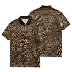 Aboriginal Rarrk Polo Shirt Pathways Beige