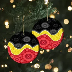 Aboriginal Dot Painting Ornament Red Earth Hunt Ceramic Ornament