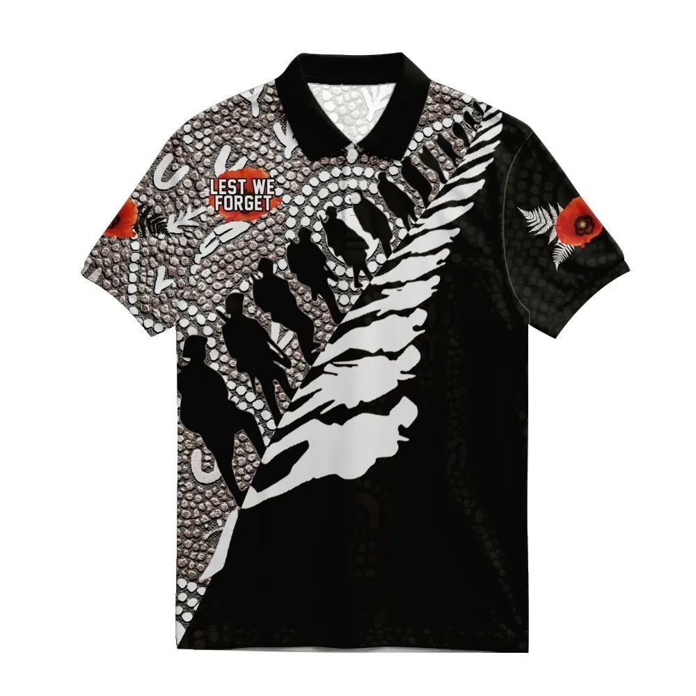 Lest We Forget Polo Shirt Aboriginal Soldier Fern Leaf Silhouette