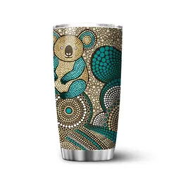 Aboriginal Dot Painting Tumbler Koala Dot Art Sand Teal