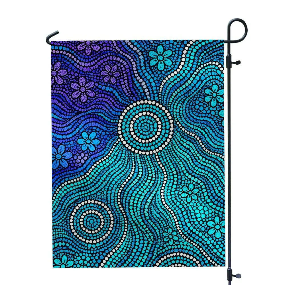 Aboriginal Dot Painting Garden Flag Flow Of The Sea Blue