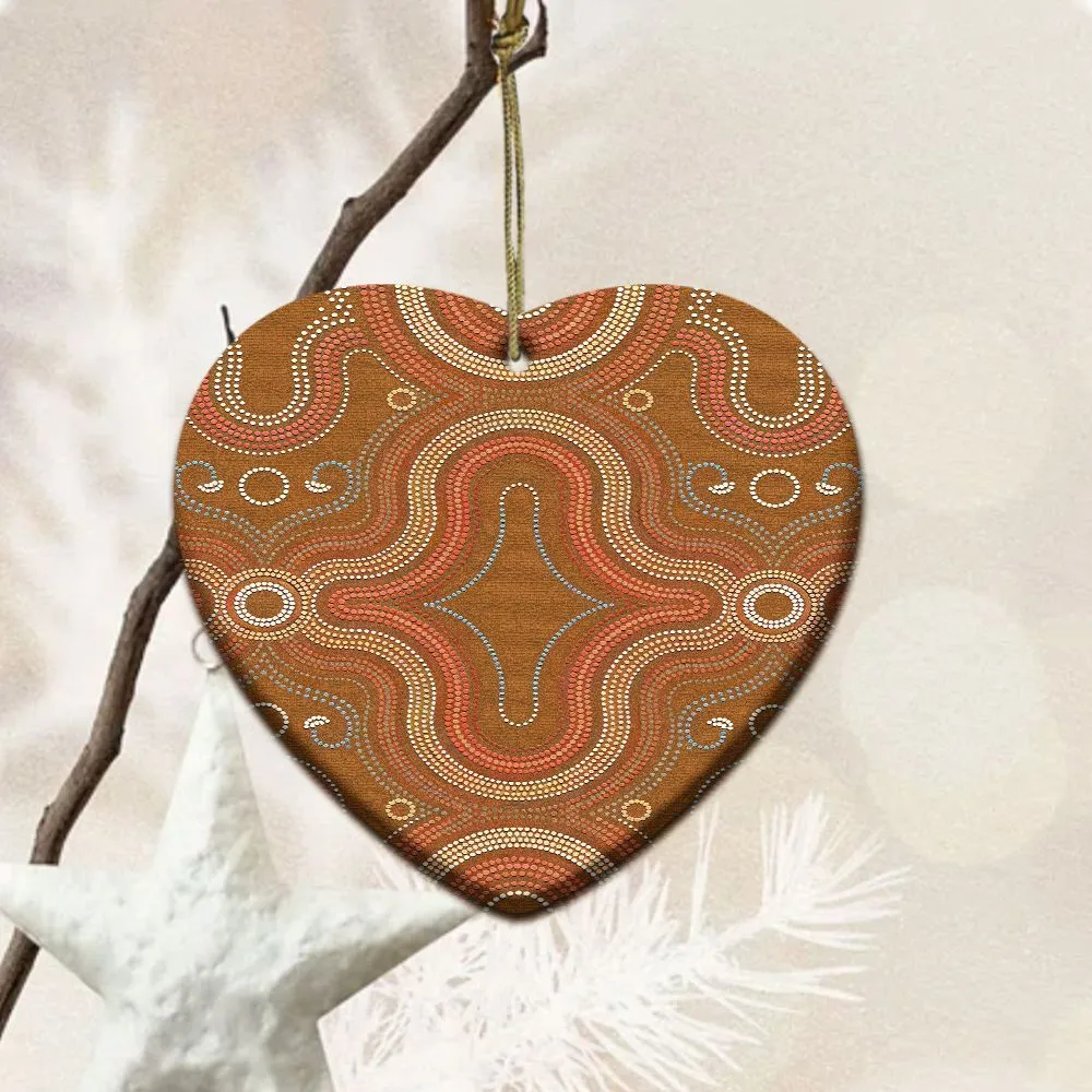 Aboriginal Dot Painting Ornament Red Earth Paths Ceramic Ornament
