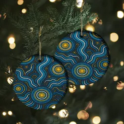 Aboriginal Dot Painting Ornament Running Water Royal Blue Ceramic Ornament