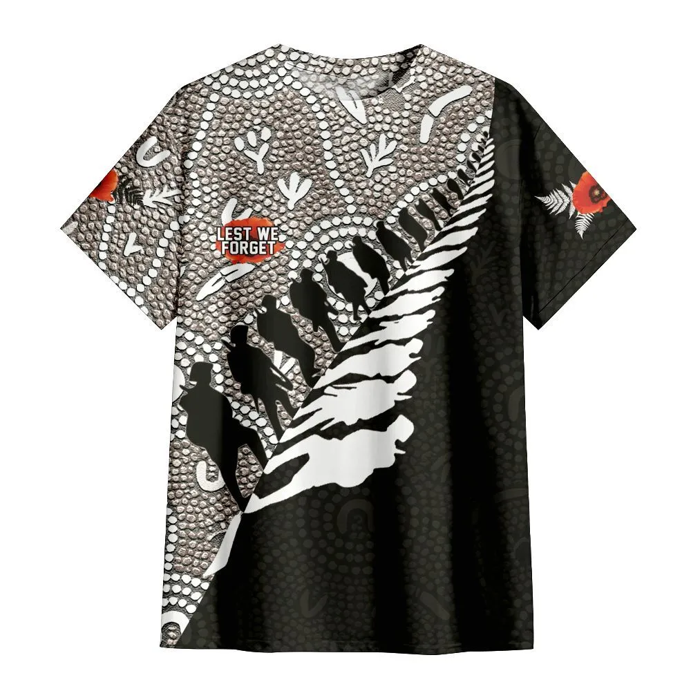 Lest We Forget T-Shirt Aboriginal Soldier Fern Leaf Silhouette