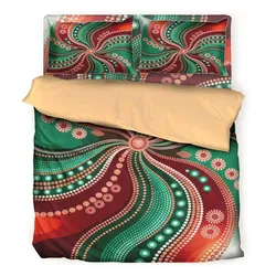 Aboriginal Dot Painting Bedding Set Running Waterhole Red Green
