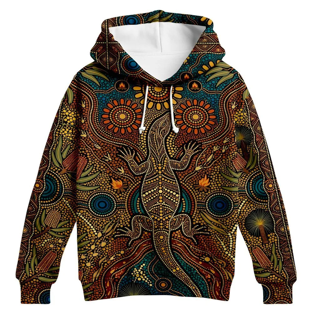 Aboriginal Dot Painting Hoodie NAIDOC 2026 Sunfire Goanna Zip Up Hoodie
