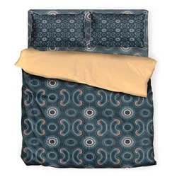 Aboriginal Dot Painting Bedding Set Boomerang Pattren Navy Blue