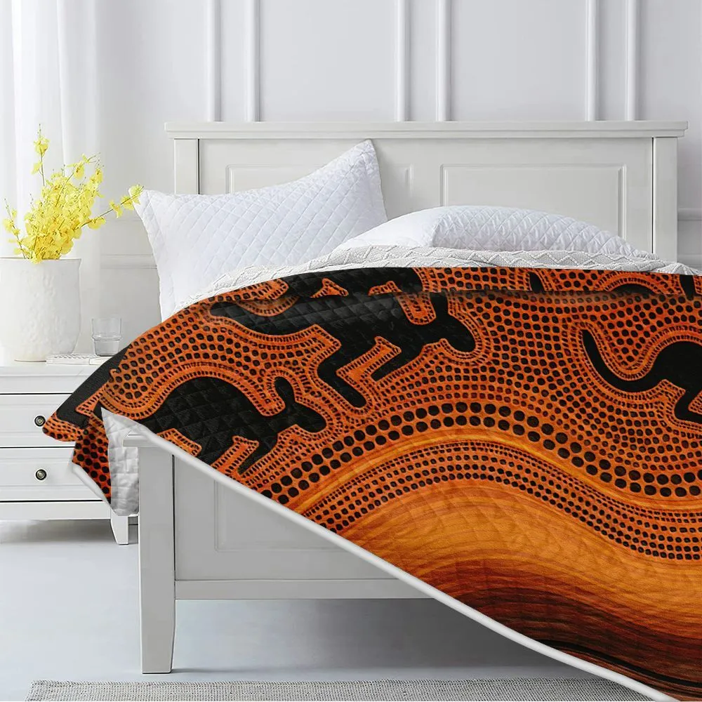 Aboriginal Dot Painting Quilt Kangaroo Burnt Orange