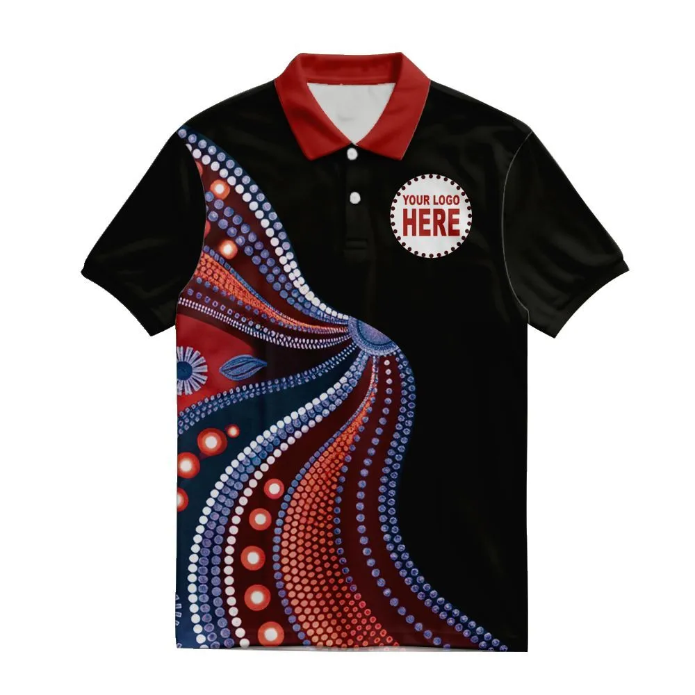 Aboriginal Dot Painting Custom Logo Polo Shirt Running Water Red Blue