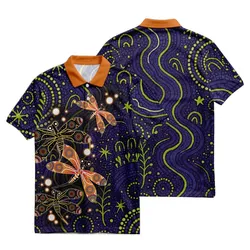 Aboriginal Dot Painting Polo Shirt Dragonfly Royal Blue