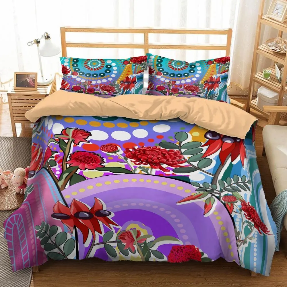 Aboriginal Urban Bedding Set Sturt’s Desert Pea And Waratah