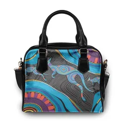Aboriginal Rarrk Shoulder Handbag Kangaroo Symbol Blue