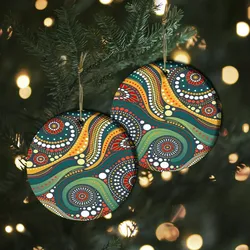 Aboriginal Dot Painting Ornament Waterhole Green Ceramic Ornament
