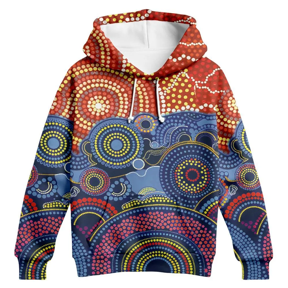 Aboriginal Dot Painting Hoodie Ocean And Sun Blue Red Zip Up Hoodie