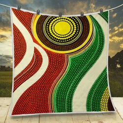 Aboriginal Dot Painting Quilt Sun Flow Red And Green