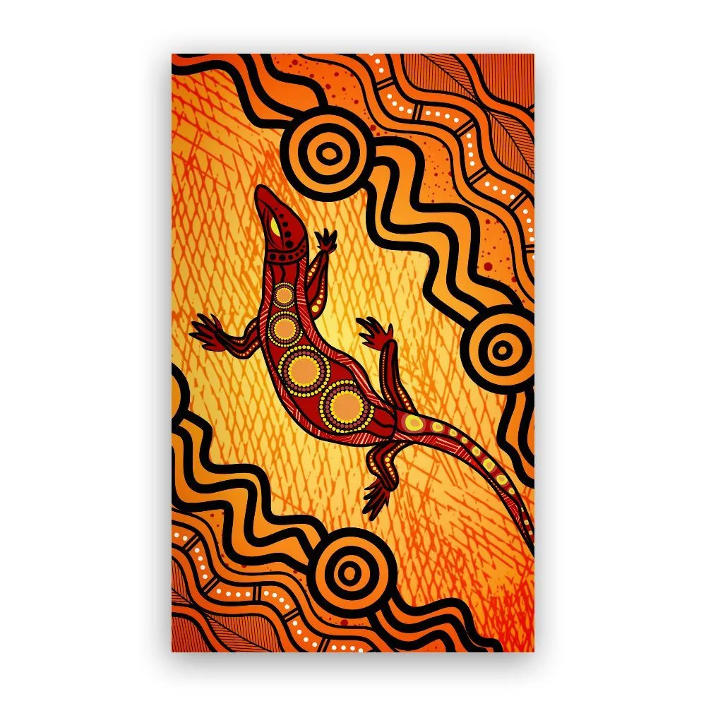 Aboriginal Rarrk Carpet Rug Goanna Red Orange
