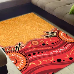 Aboriginal Rarrk Carpet Rug Boomerang Spear Red Orange Dot Painting