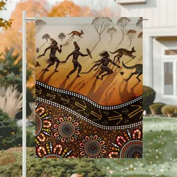 Aboriginal Dot Painting Garden Flag Hunting Kangaroo Orange Brown